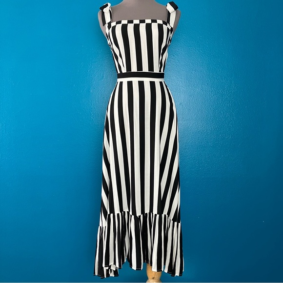 Collectif Dresses & Skirts - Collectif Katrina Black & White Striped Bow Tie Ruffle Midi Maxi Dress UK 6